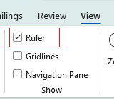 Ruler tool checkbox on ribbon in Word